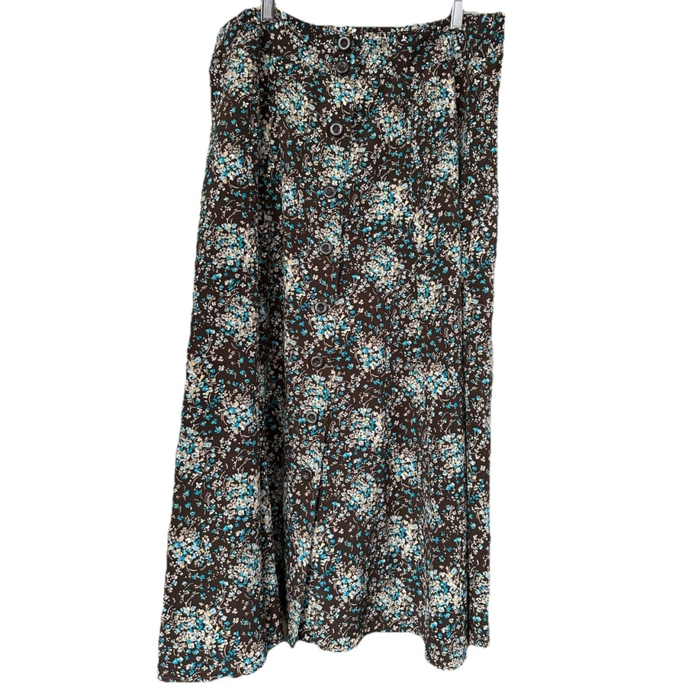 Vintage Floral Skirt Maxi Button Front Size 12 Cottagecore Prairie Y2K Bloomcore